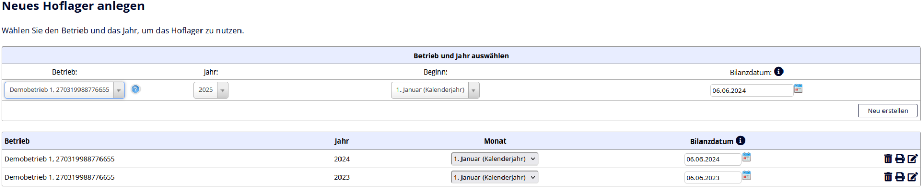 Übersicht aller erstellten Bilanzen